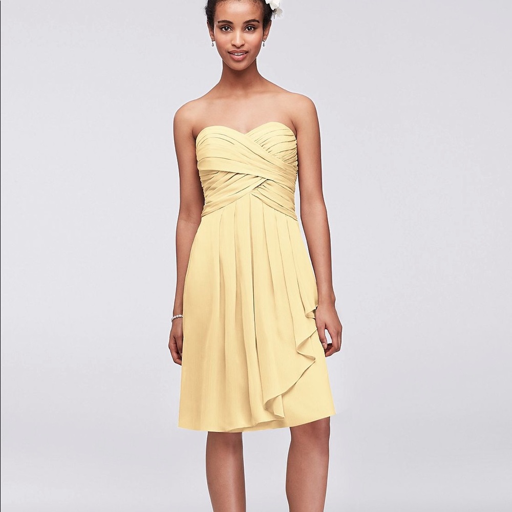 David’s Bridal Crinkle Chiffon Dress Front Cascade